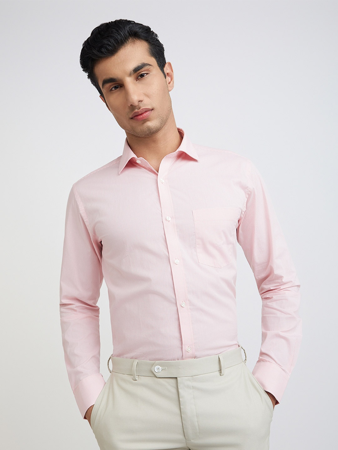 

Park Avenue Slim Fit Micro Checks Formal Shirt, Pink
