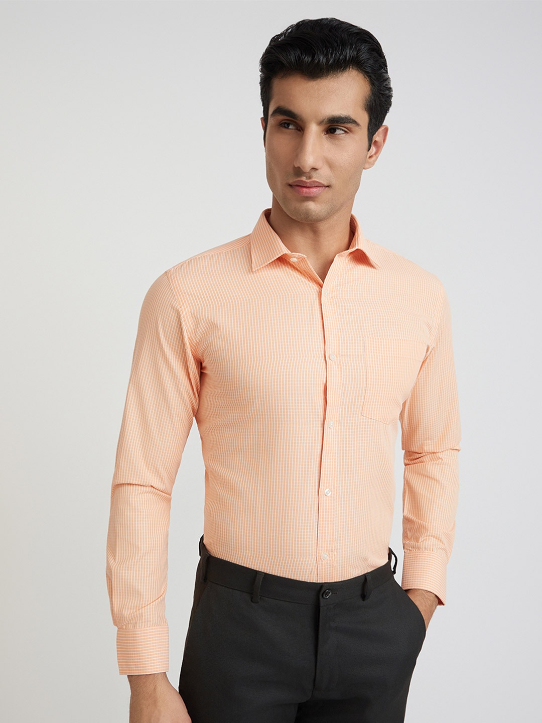 

Park Avenue Slim Fit Windowpane Checks Formal Shirt, Orange