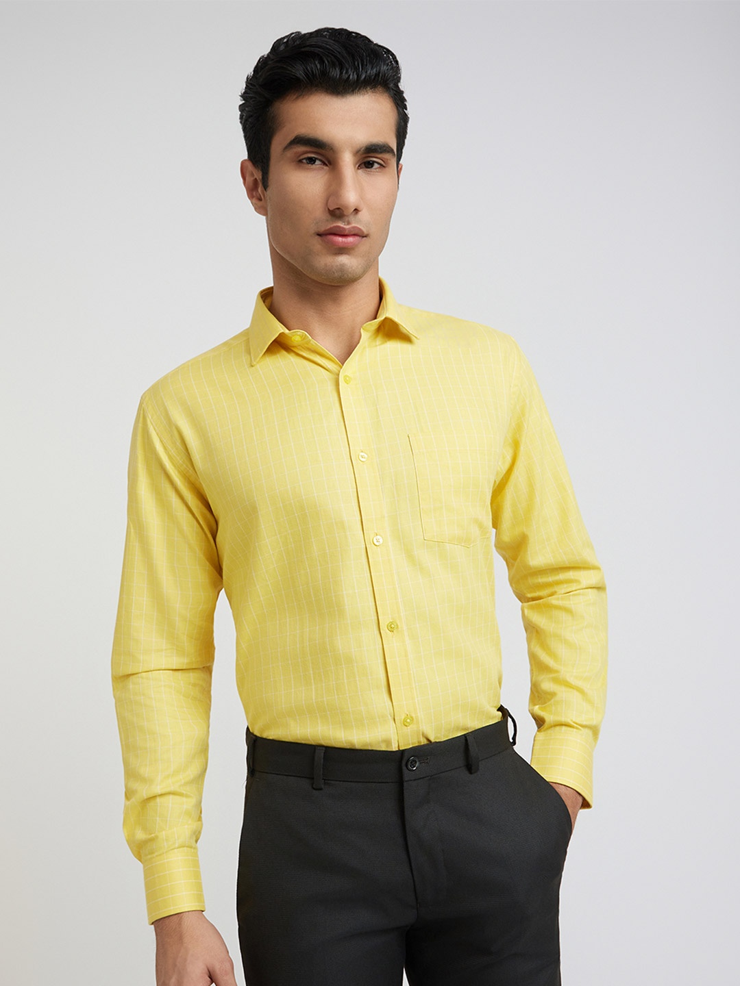 

Park Avenue Slim Fit Checked Formal Shirt, Yellow