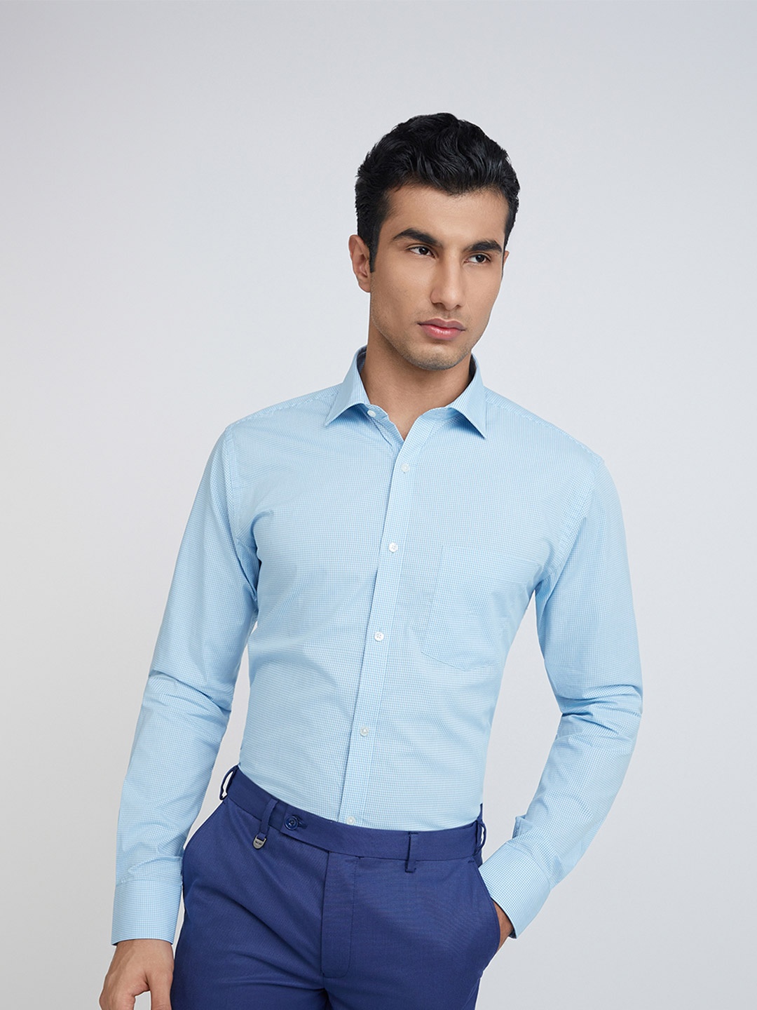 

Park Avenue Pure Cotton Slim Fit Checked Formal Shirt, Blue
