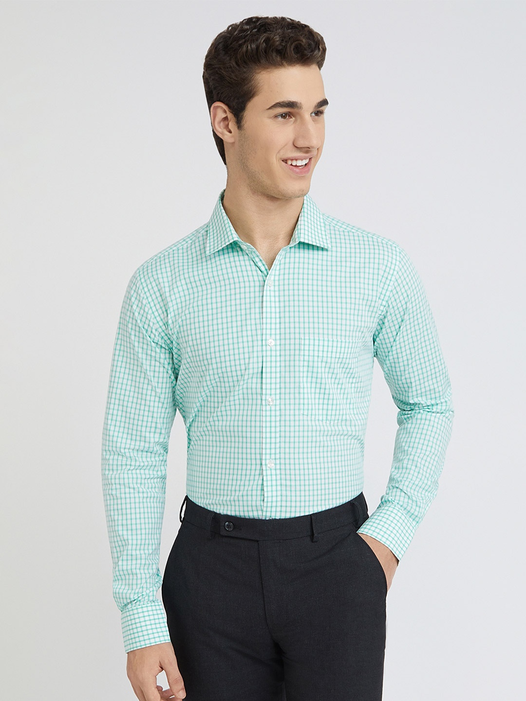 

Park Avenue Slim Fit Checked Formal Shirt, Green