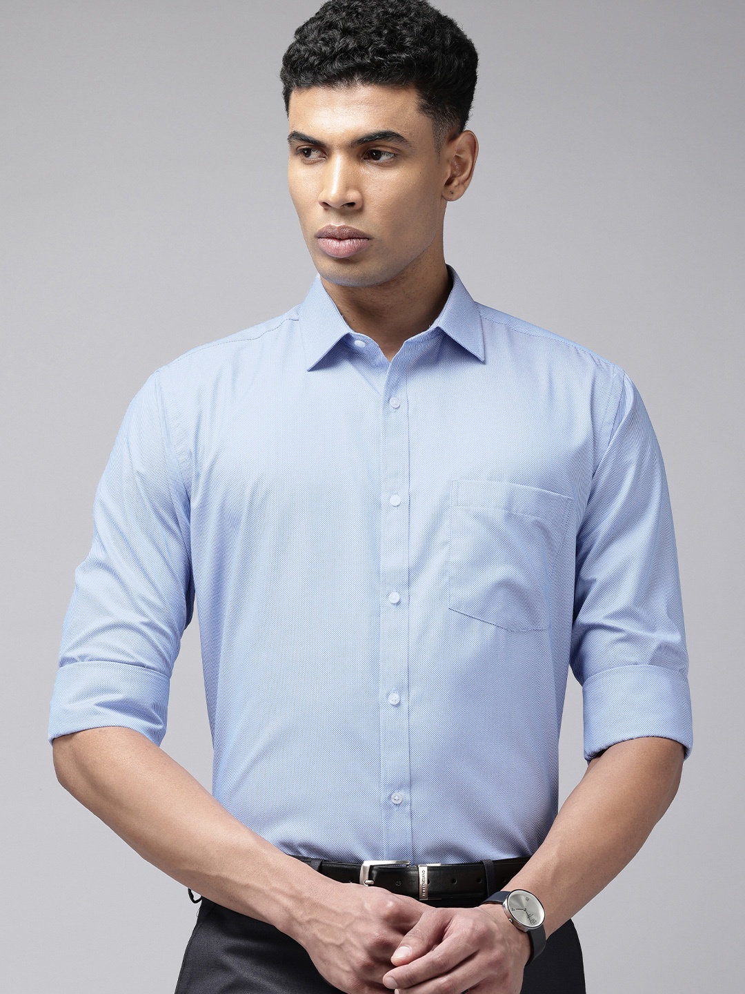 

Park Avenue Self Design Slim Fit Textured Formal Shirt, Blue