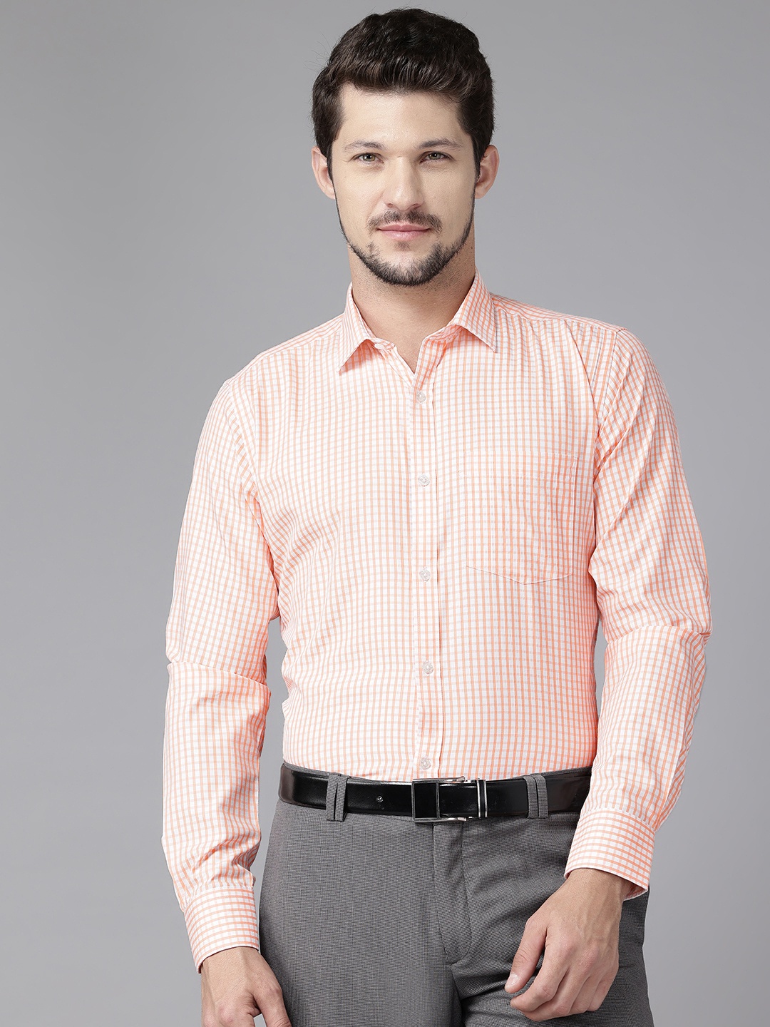 

Park Avenue Slim Fit Checked Formal Shirt, Orange