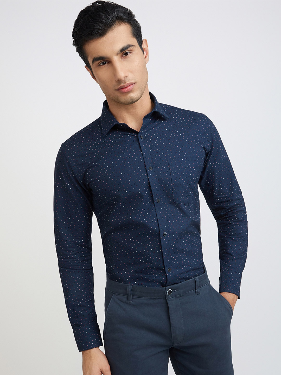 

Park Avenue Slim Fit Printed Formal Shirt, Navy blue