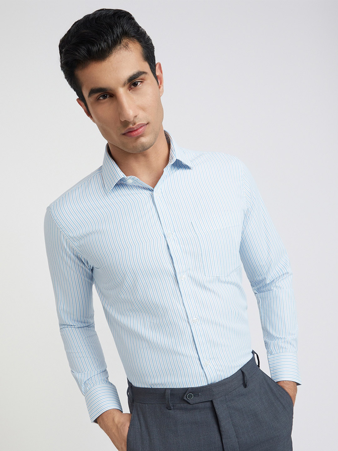 

Park Avenue Slim Fit Striped Formal Shirt, Blue