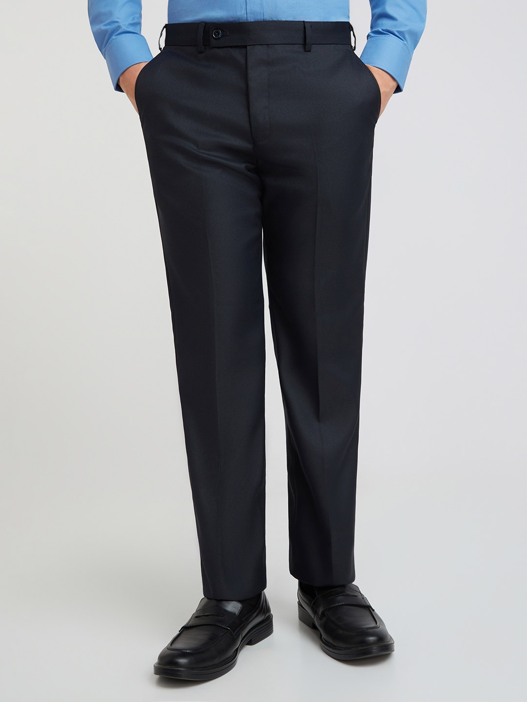 

Park Avenue Men Checked Formal Trousers, Navy blue