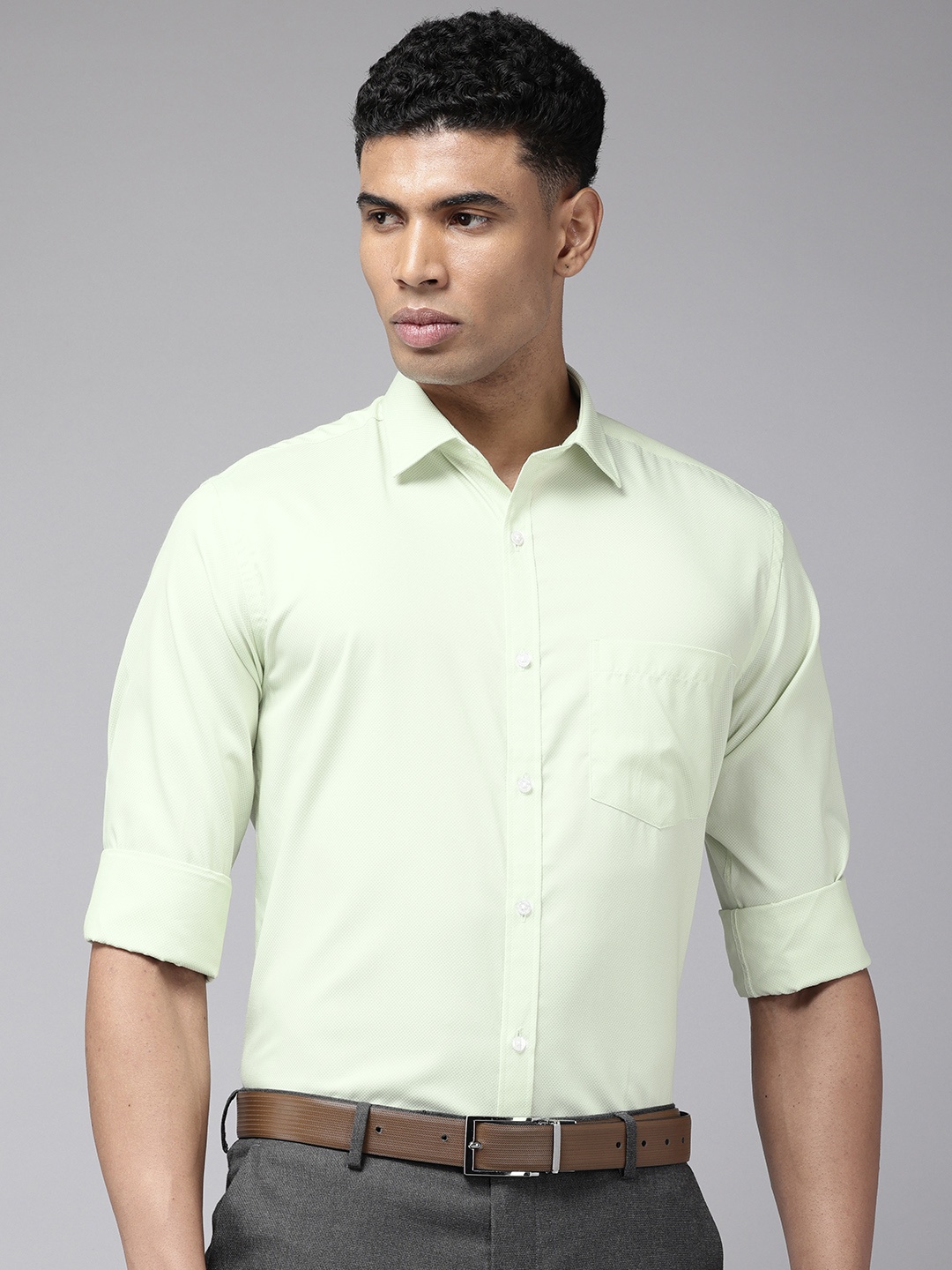 

Park Avenue Self Design Slim Fit Opaque Formal Shirt, Green