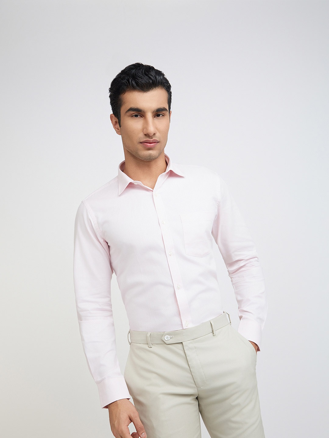

Park Avenue Textured Slim Fit Pure Cotton Formal Shirt, Pink