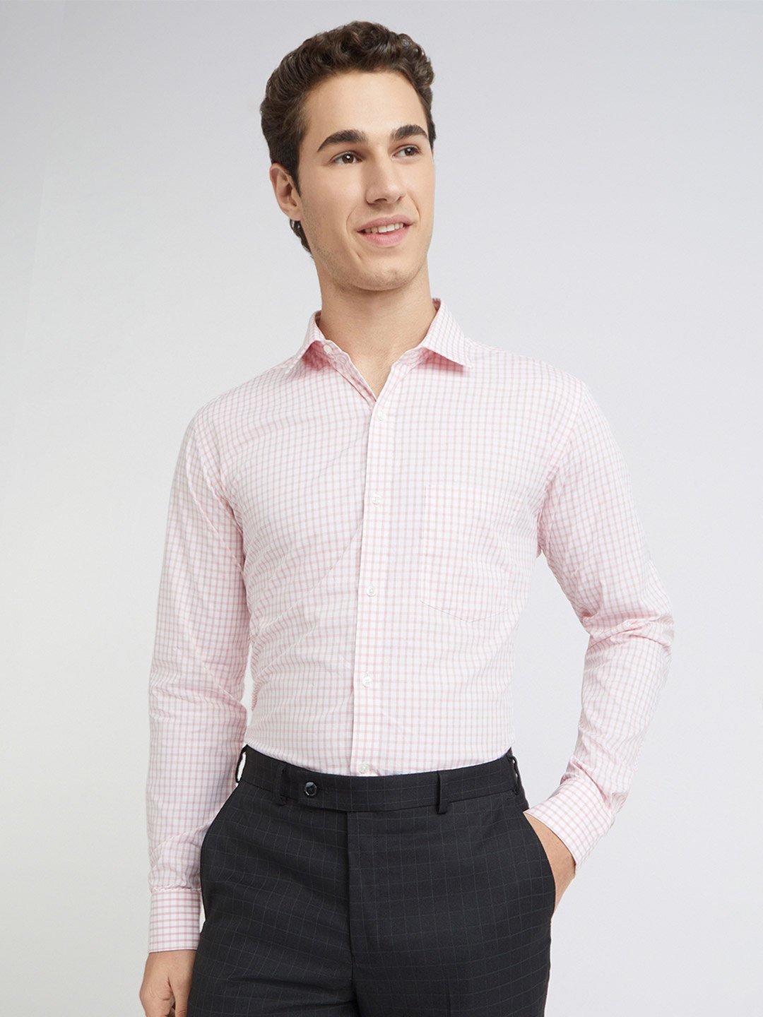 

Park Avenue Slim Fit Checked Pure Cotton Formal Shirt, Pink