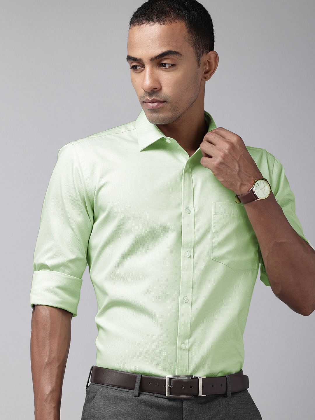 

Park Avenue Self Design Slim Fit Textured Formal Shirt, Green