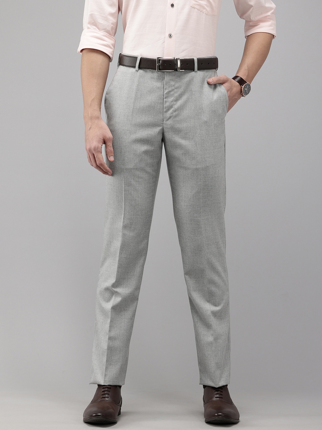 

Park Avenue Men Checked Formal Trousers, Grey