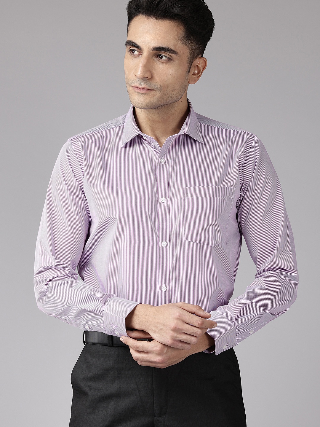 

Park Avenue Slim Fit Striped Formal Shirt, Purple
