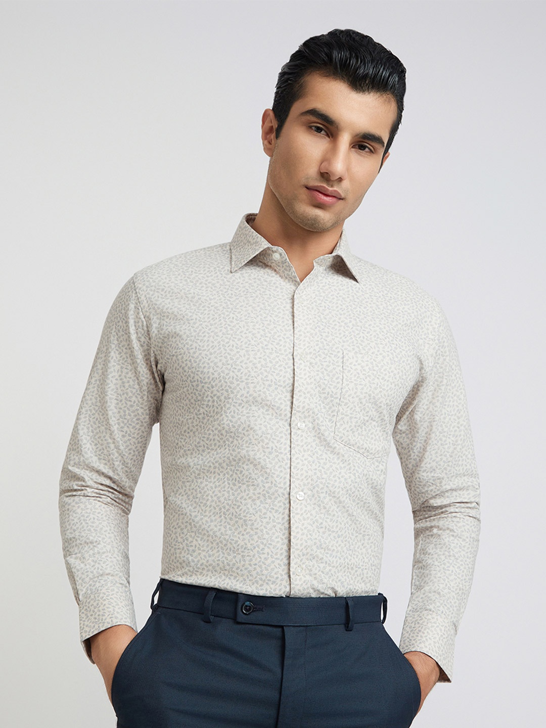 

Park Avenue Men Slim Fit Printed Pure Cotton Formal Shirt, Beige