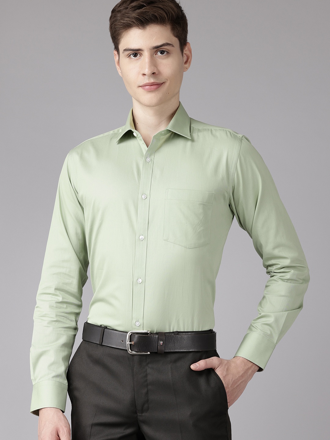 

Park Avenue Men Slim Fit Pure Cotton Formal Shirt, Green