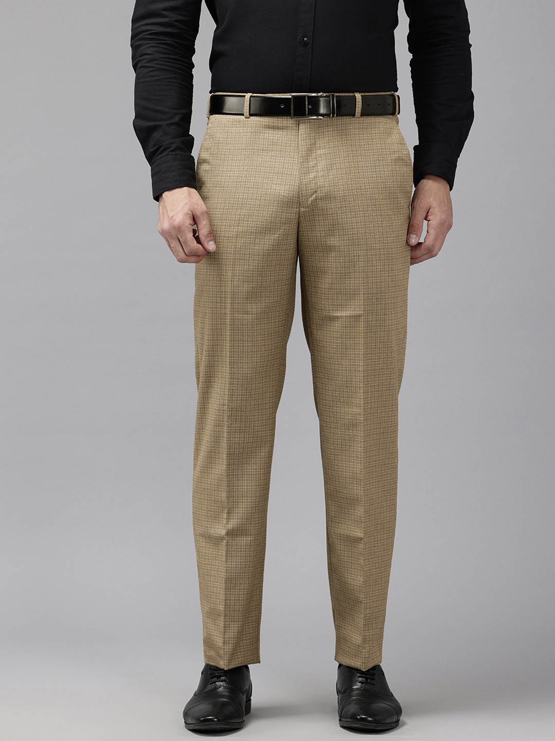 

Park Avenue Men Checked Formal Trousers, Beige