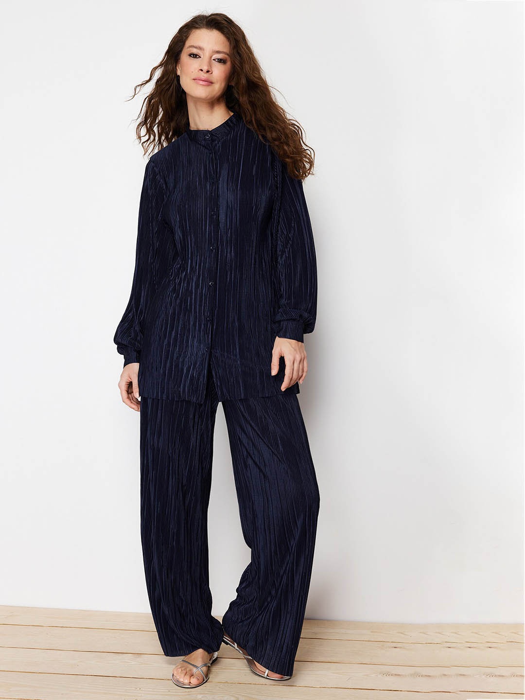 

Trendyol Striped Shirt With Trousers Co-Ords, Navy blue