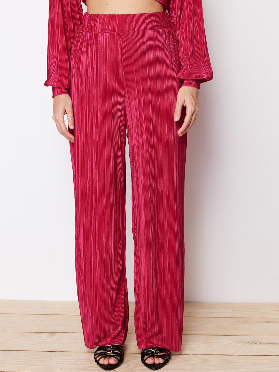 

Trendyol Striped Band Collar Long Sleeves Shirt With Trousers, Red