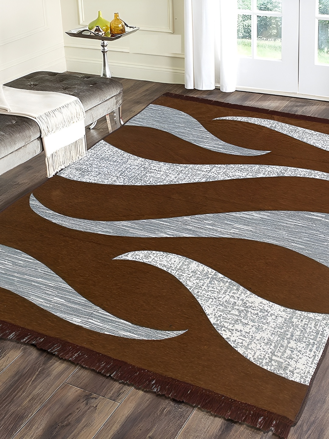 

Sparrow world Brown & White Abstract Printed Rectangular Carpet