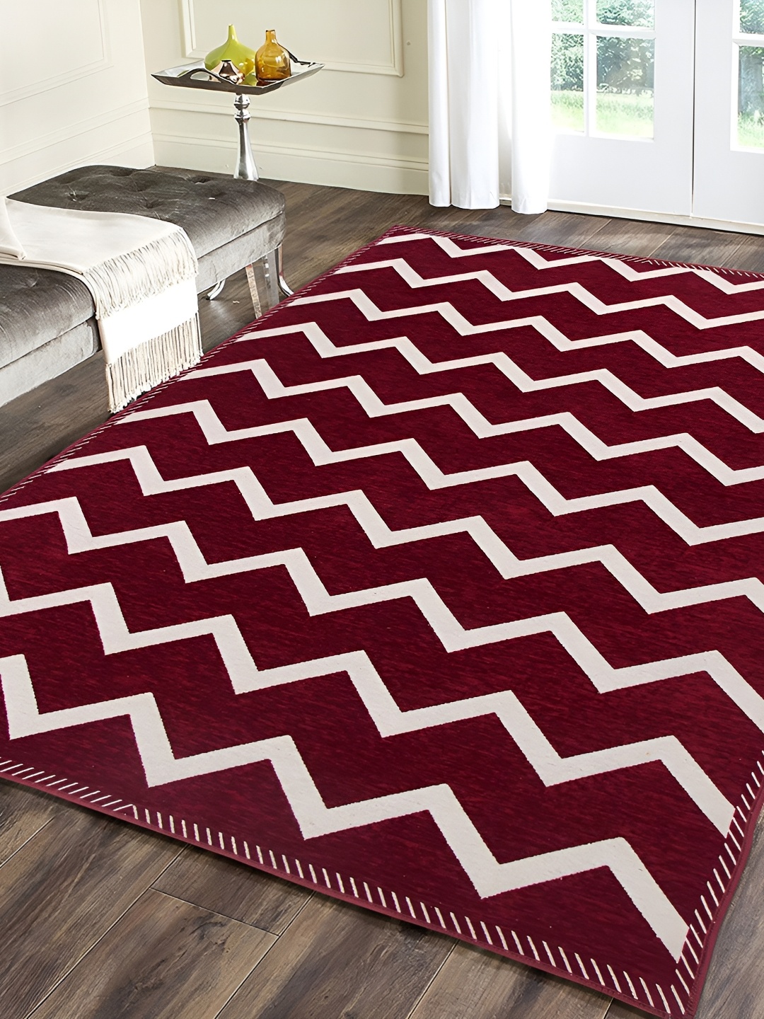

Sparrow world Maroon & White Abstract Printed Rectangular Carpet