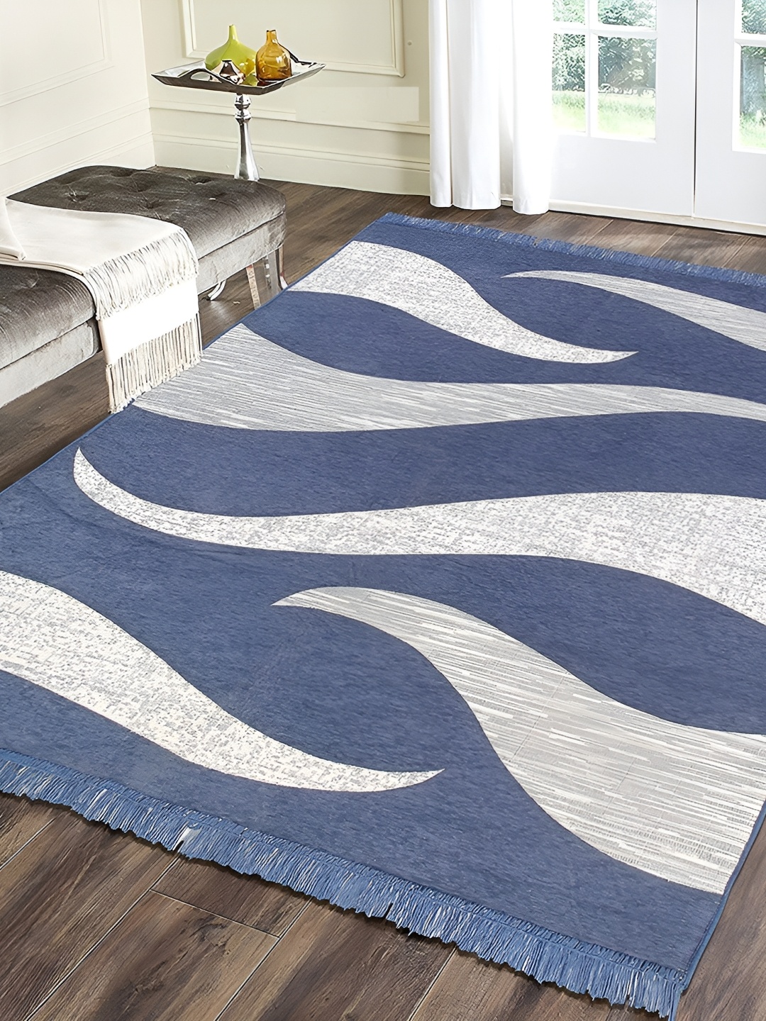 

Sparrow world Grey & Blue Geometric Printed Carpet