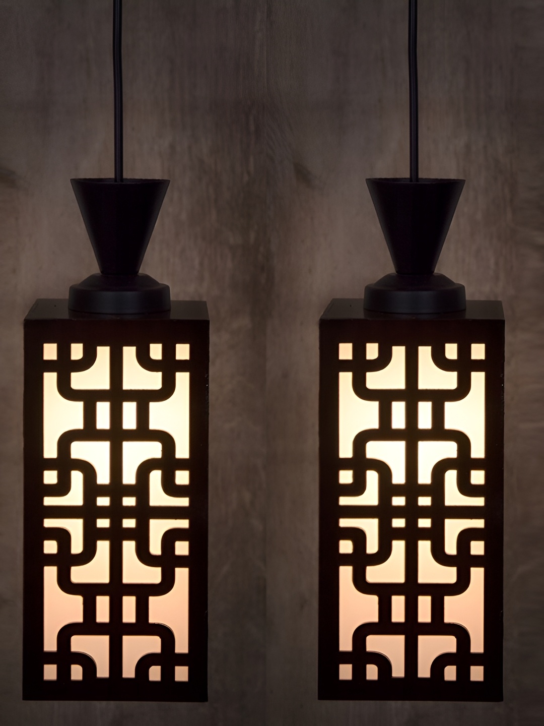 

1ST TIME Brown & White 2 Pieces Wooden Textured Traditional Ceiling Lamps