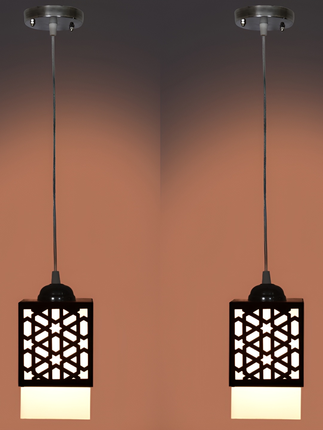 

1ST TIME Black 2 Pieces Textured Traditional Wooden Rectangular Ceiling Lamps