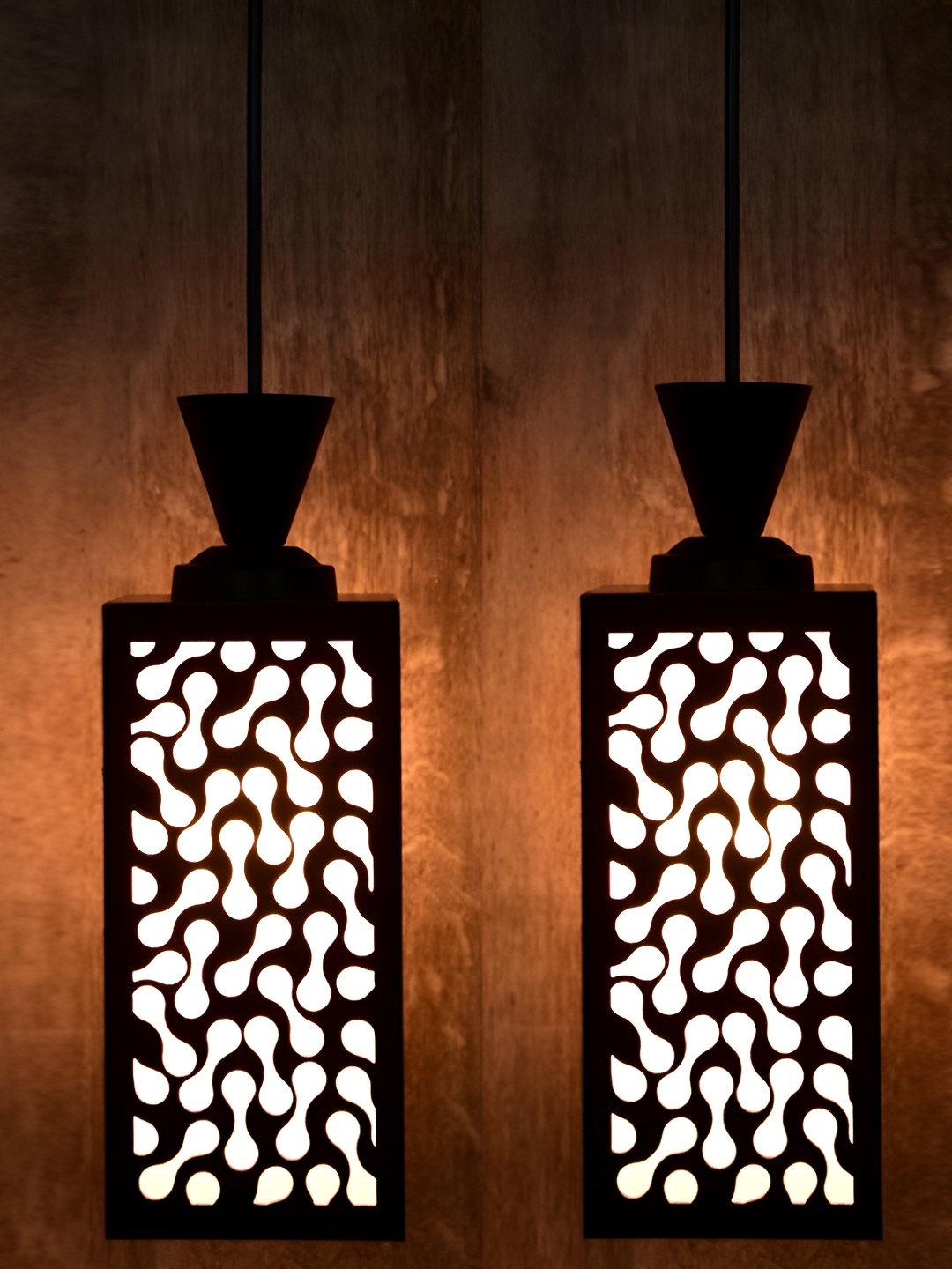 

1ST TIME Brown & White 2 Pieces Wooden Textured Traditional Ceiling Lamps