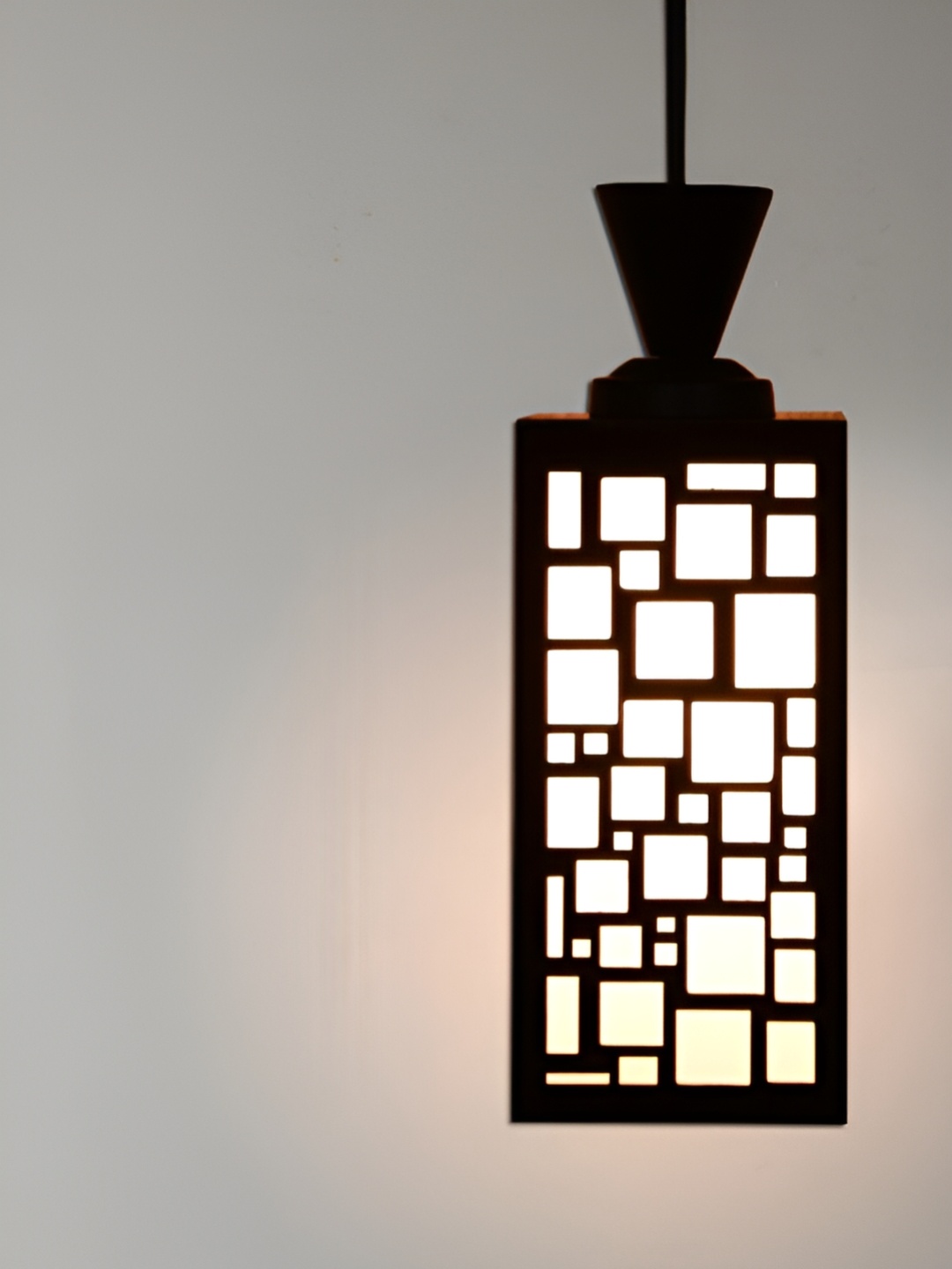 

1ST TIME Brown & White Textured Rectangular Wooden Ceiling Lamp
