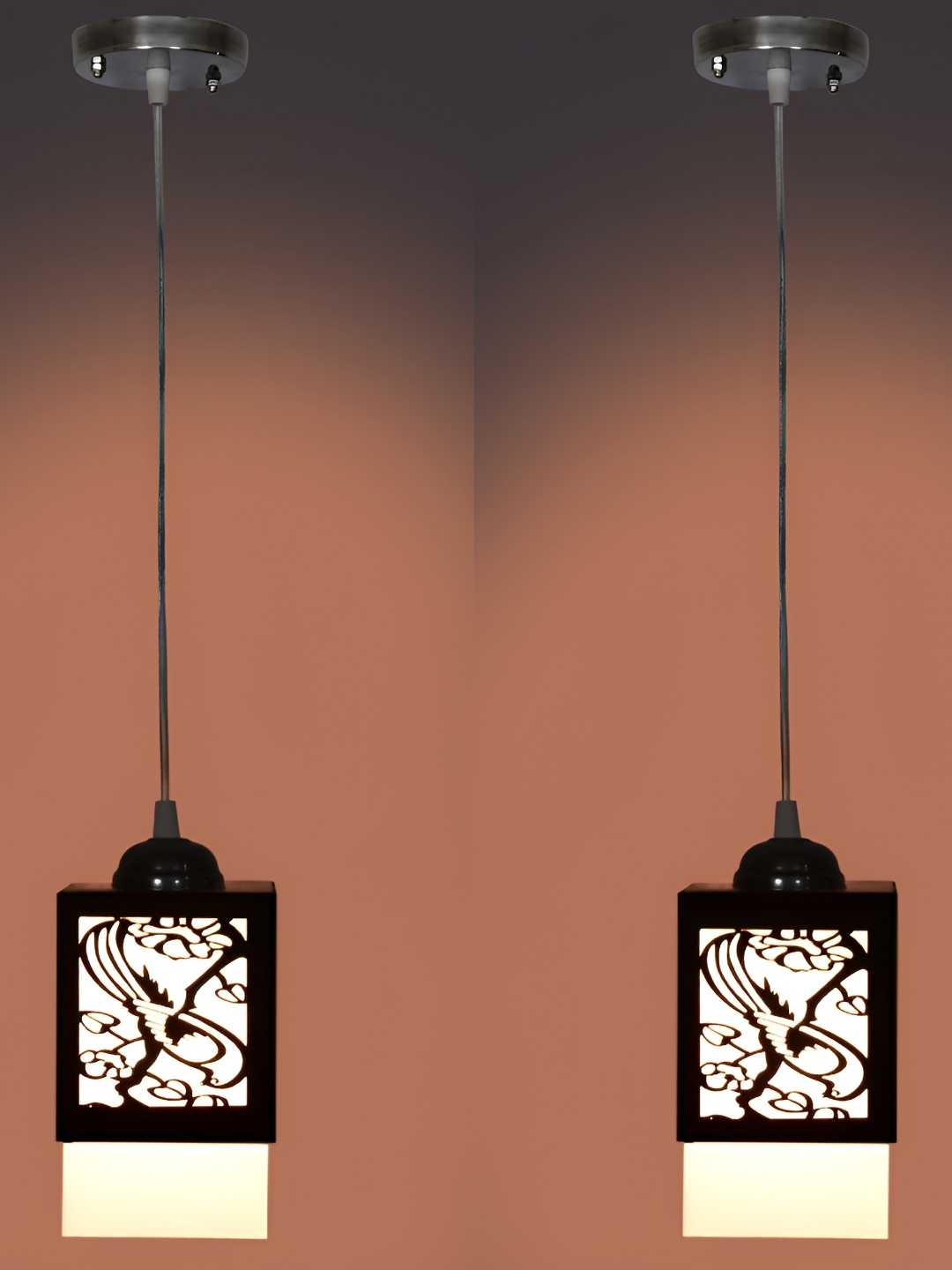 

1ST TIME Black 2 Pieces Textured Wooden Square Ceiling Lamps