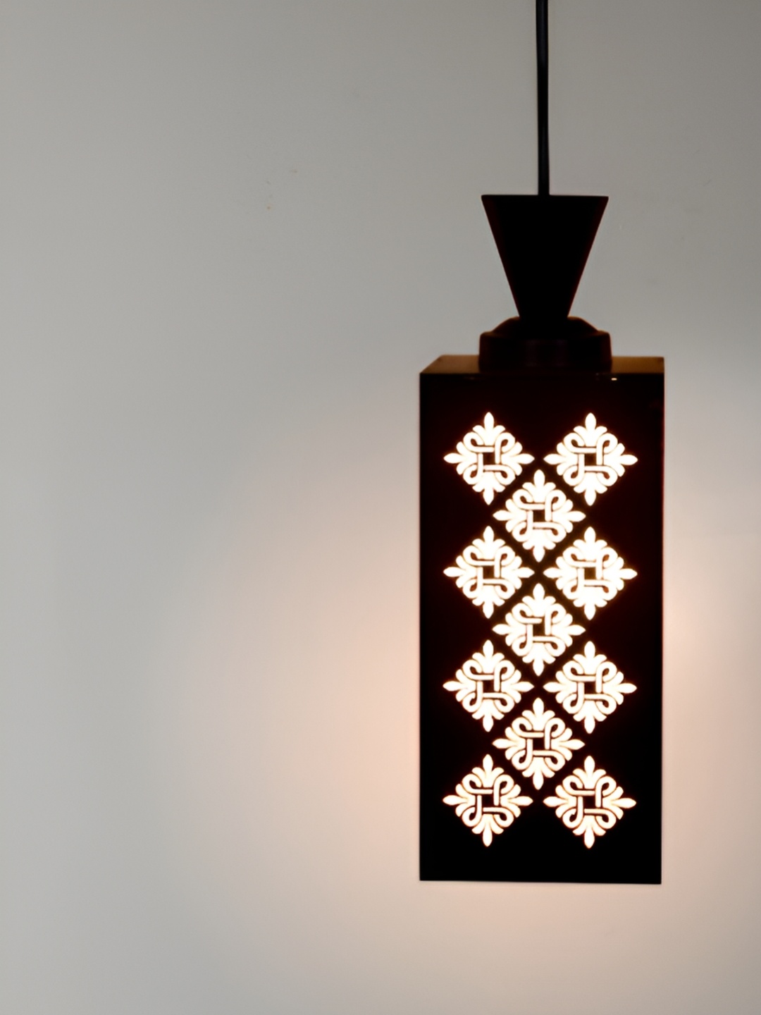 

1ST TIME Brown & White Wooden Textured Contemporary Rectangle Ceiling Lamp