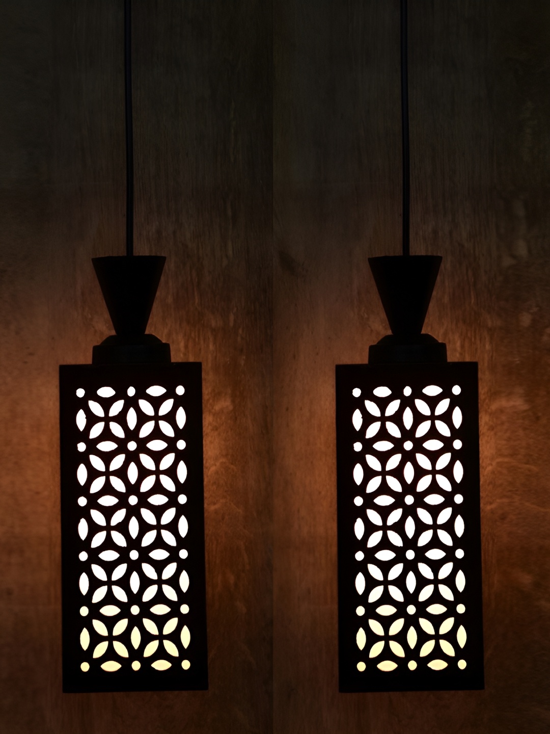 

1ST TIME Brown 2 Pieces Wooden Textured Rectangle Contemporary Ceiling Lamps