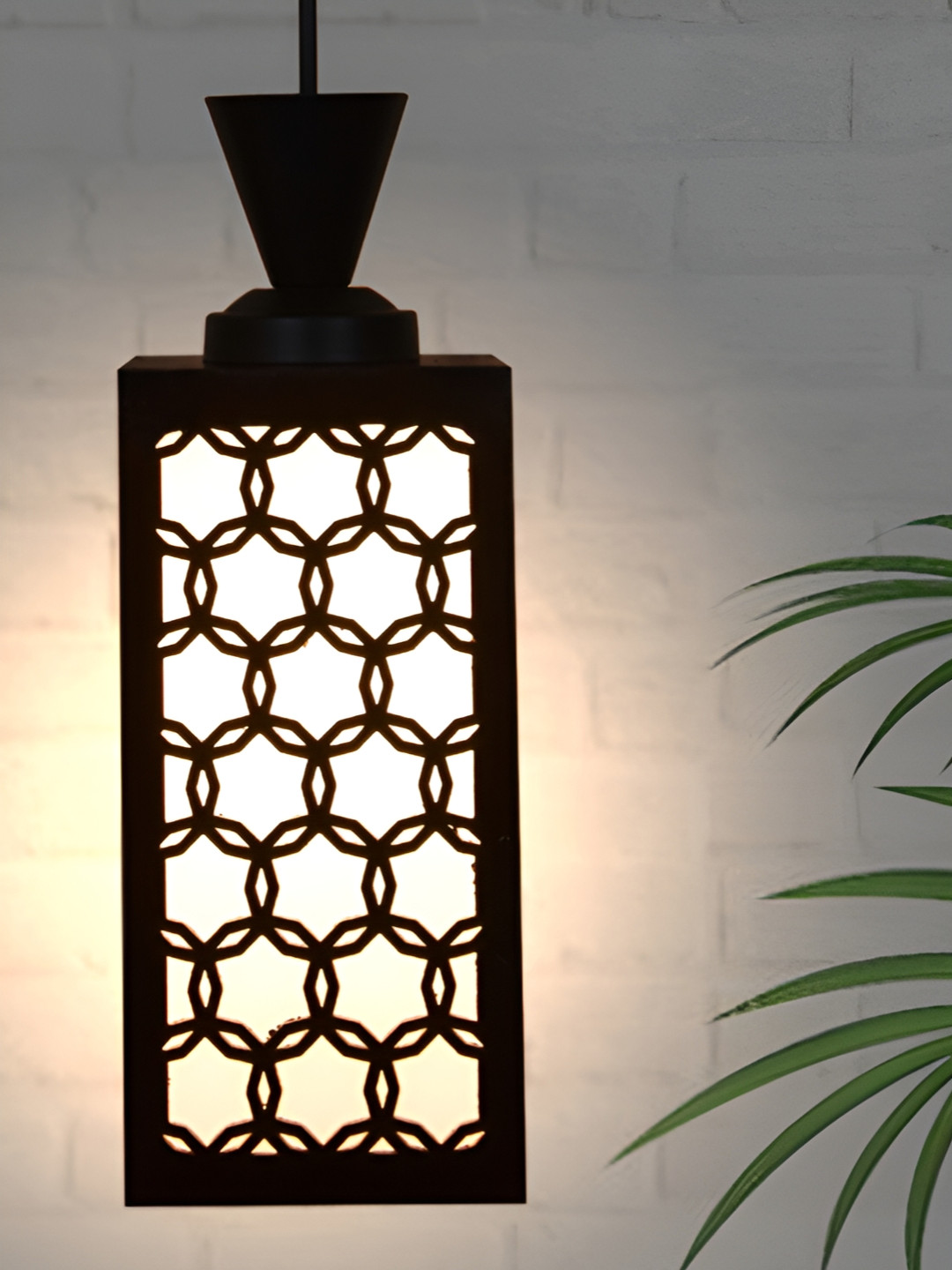 

1ST TIME Brown & White Wooden Textured Rectangle Contemporary Ceiling Lamp