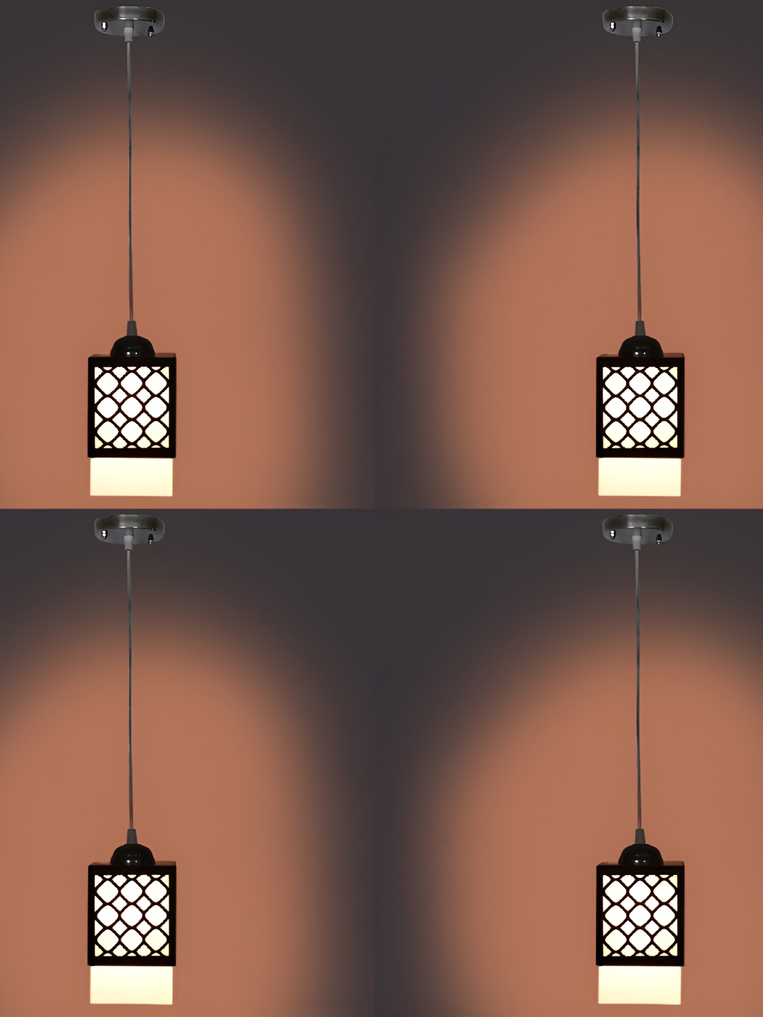 

1ST TIME Brown & White 4 Pieces Wooden Textured Traditional Ceiling Lamps