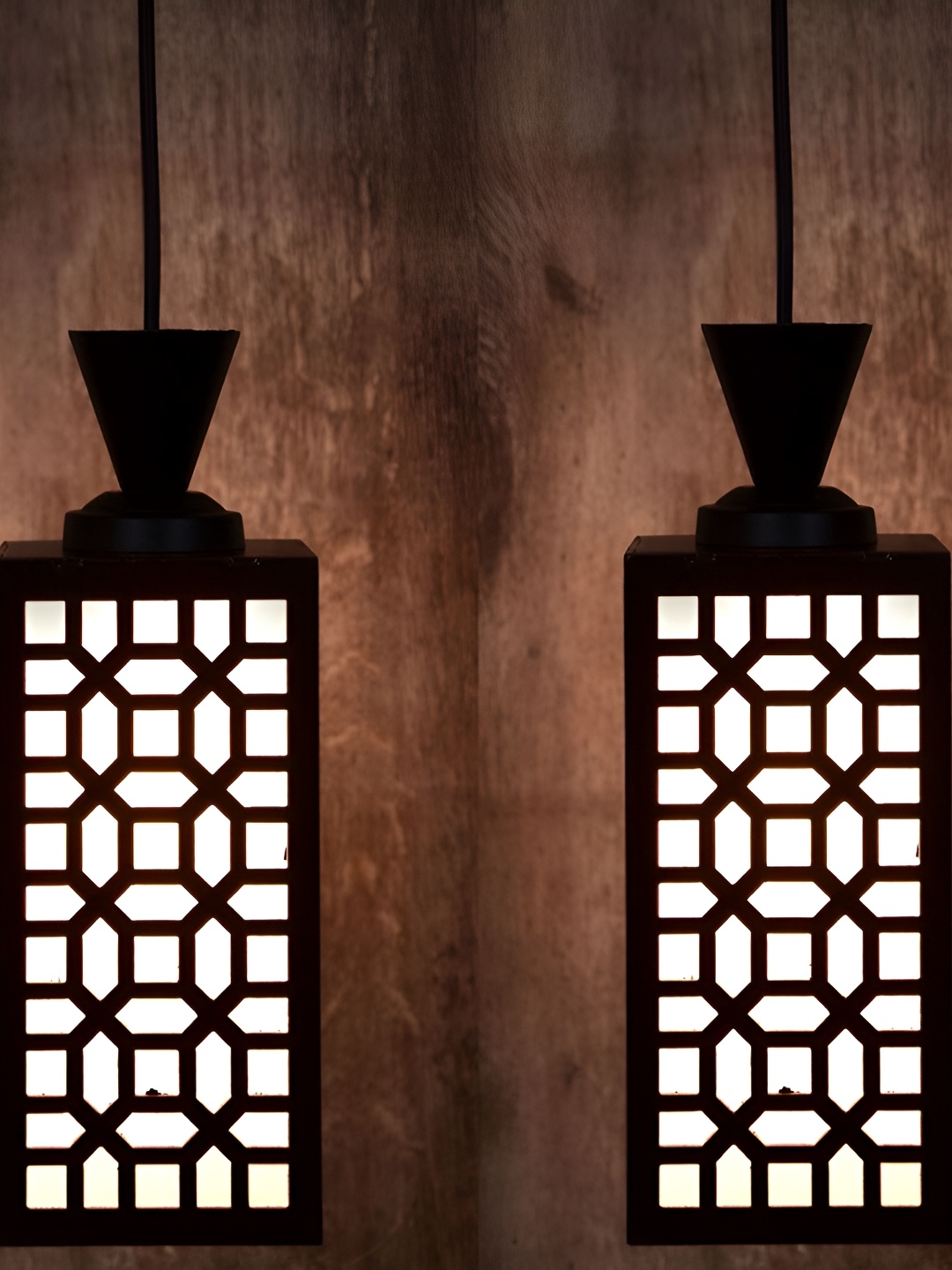 

1ST TIME Brown & White 2 Pieces Textured Traditional Wooden Rectangular Ceiling Lamps