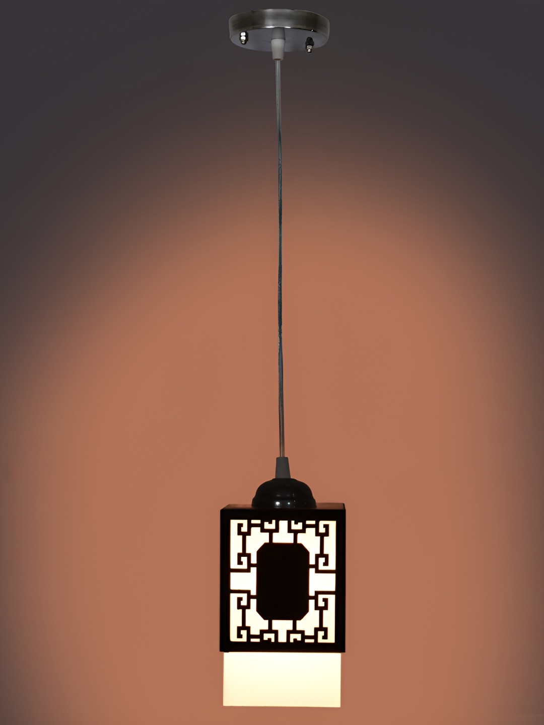 

1ST TIME Brown & White Textured Traditional Wooden Rectangular Ceiling Lamp