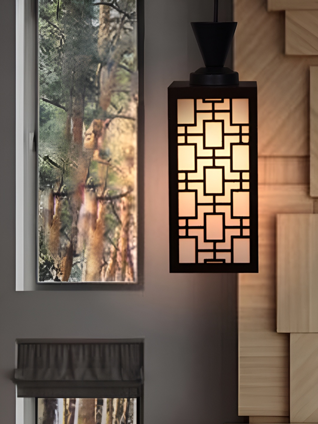 

1ST TIME Brown Textured Traditional Wooden Rectangular Ceiling Lamp