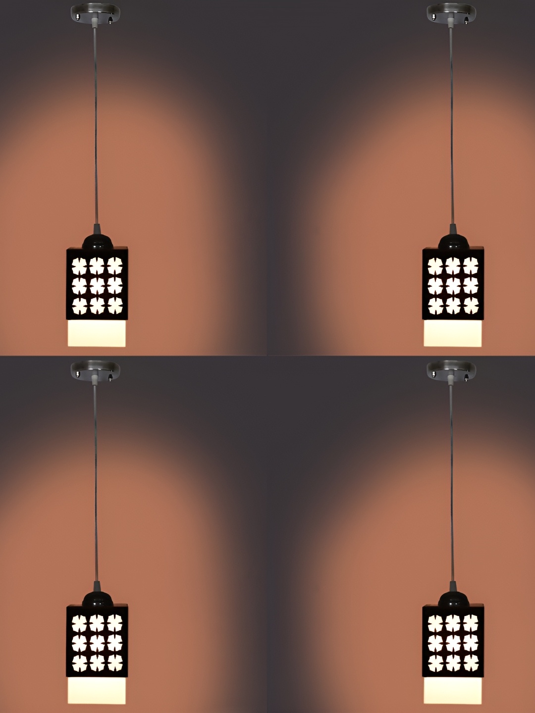 

1ST TIME Brown 4 Pieces Textured Traditional Wooden Rectangular Ceiling Lamps