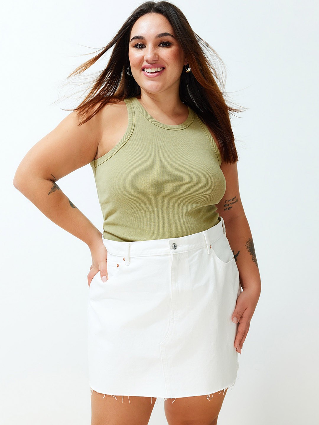 

Trendyol Plus Size Shoulder Straps Fitted Top, Olive
