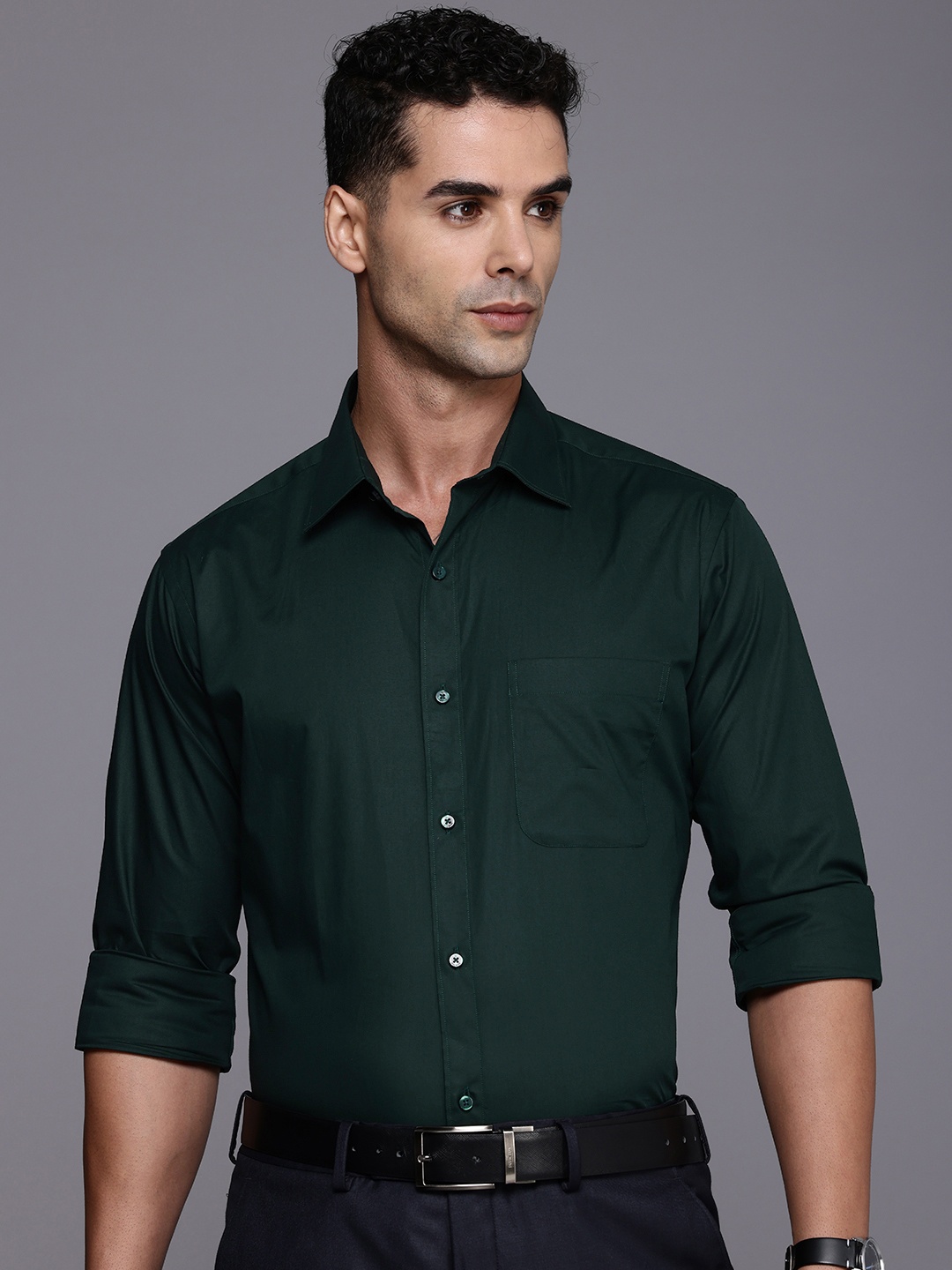 Raymond Pure Cotton Slim Fit Opaque Formal Shirt, Green
