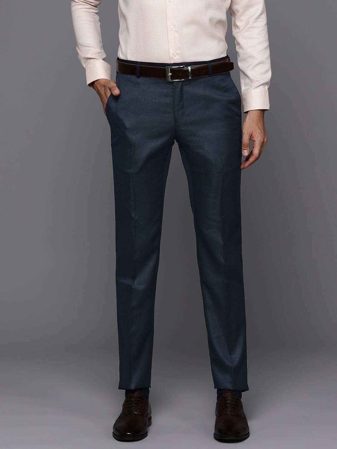 

Raymond Men Slim Fit Formal Trousers, Blue
