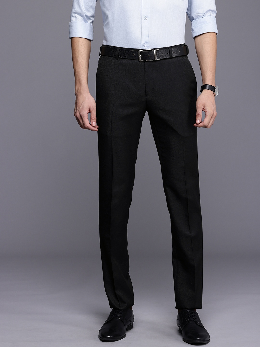 Raymond Men Slim Fit Formal Trousers, Black