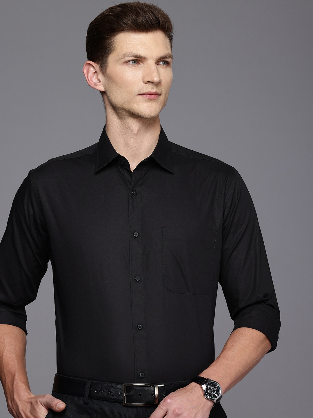 

Raymond Slim Fit Pure Cotton Formal Shirt, Black