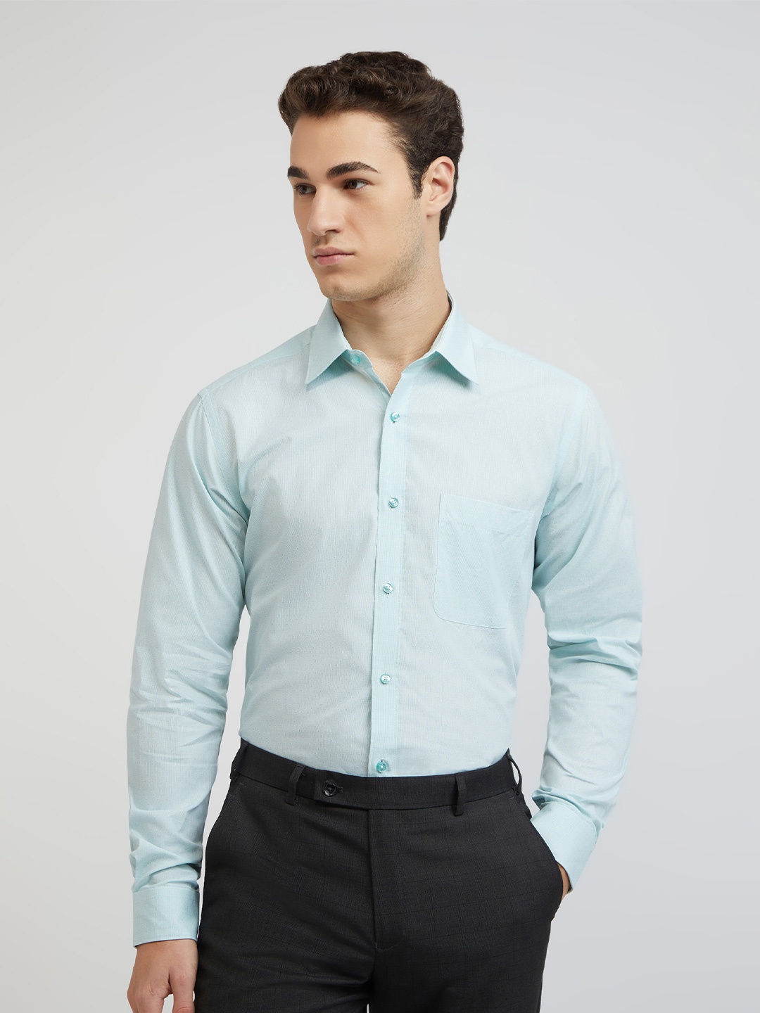 

Raymond Self Design Slim Fit Pure Cotton Formal Shirt, Green