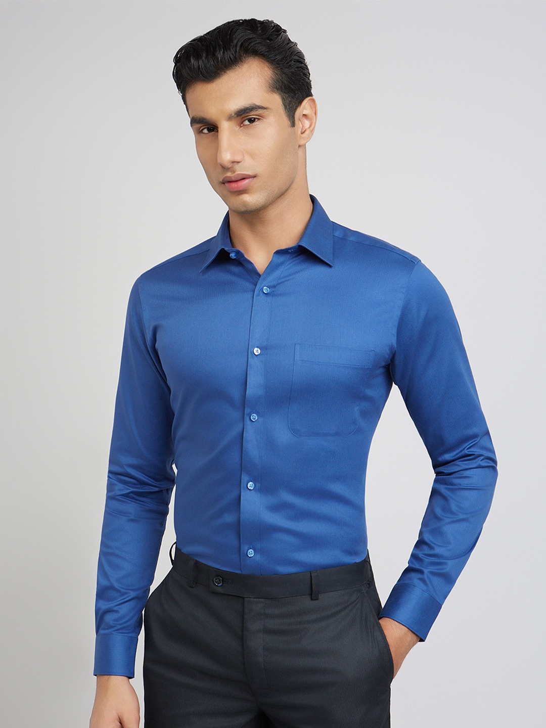 

Raymond Slim Fit Opaque Pure Cotton Formal Shirt, Blue