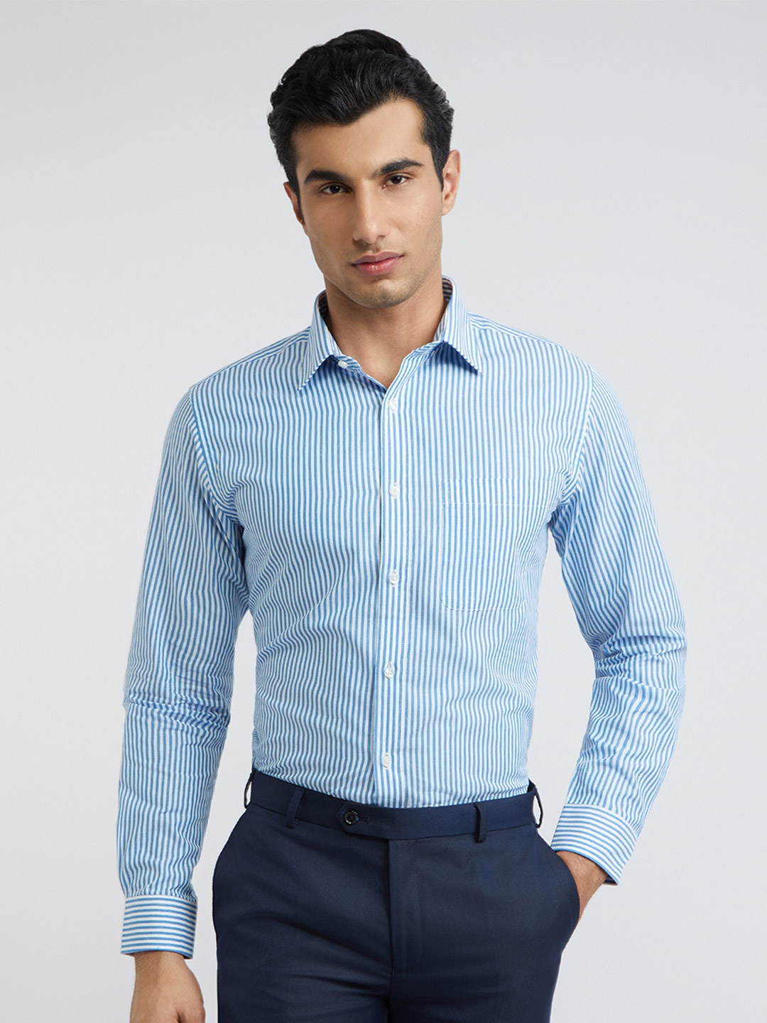 

Raymond Slim Fit Striped Pure Cotton Formal Shirt, Blue