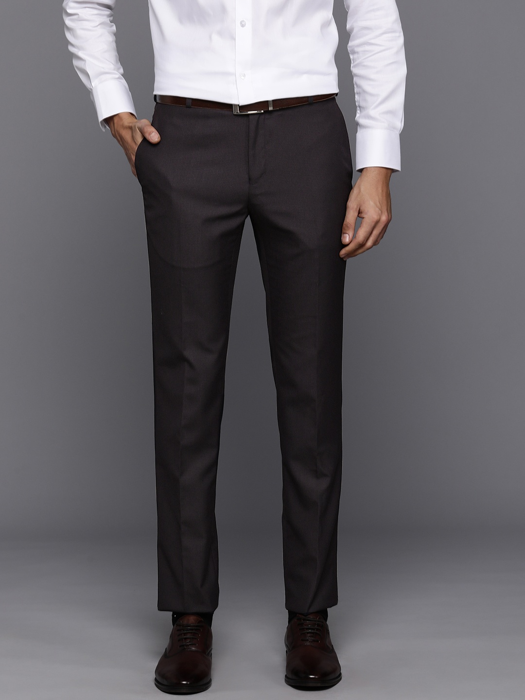 

Raymond Men Slim Fit Formal Trousers, Maroon