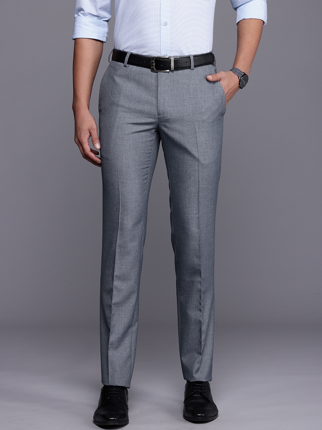 Raymond Men Slim Fit Formal Trousers, Blue