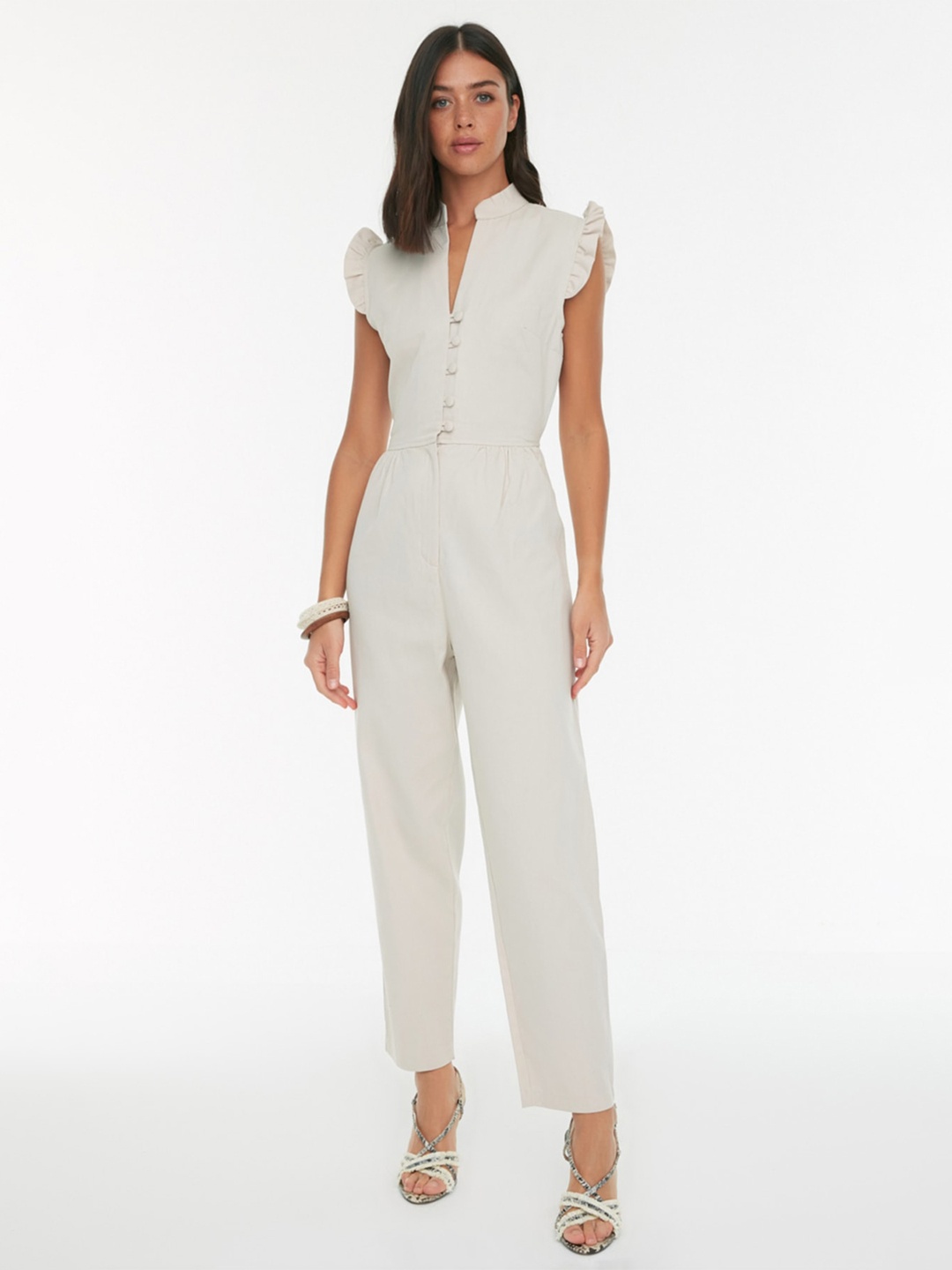 

Trendyol Flutter Sleeves Pure Cotton Jumpsuit, Grey