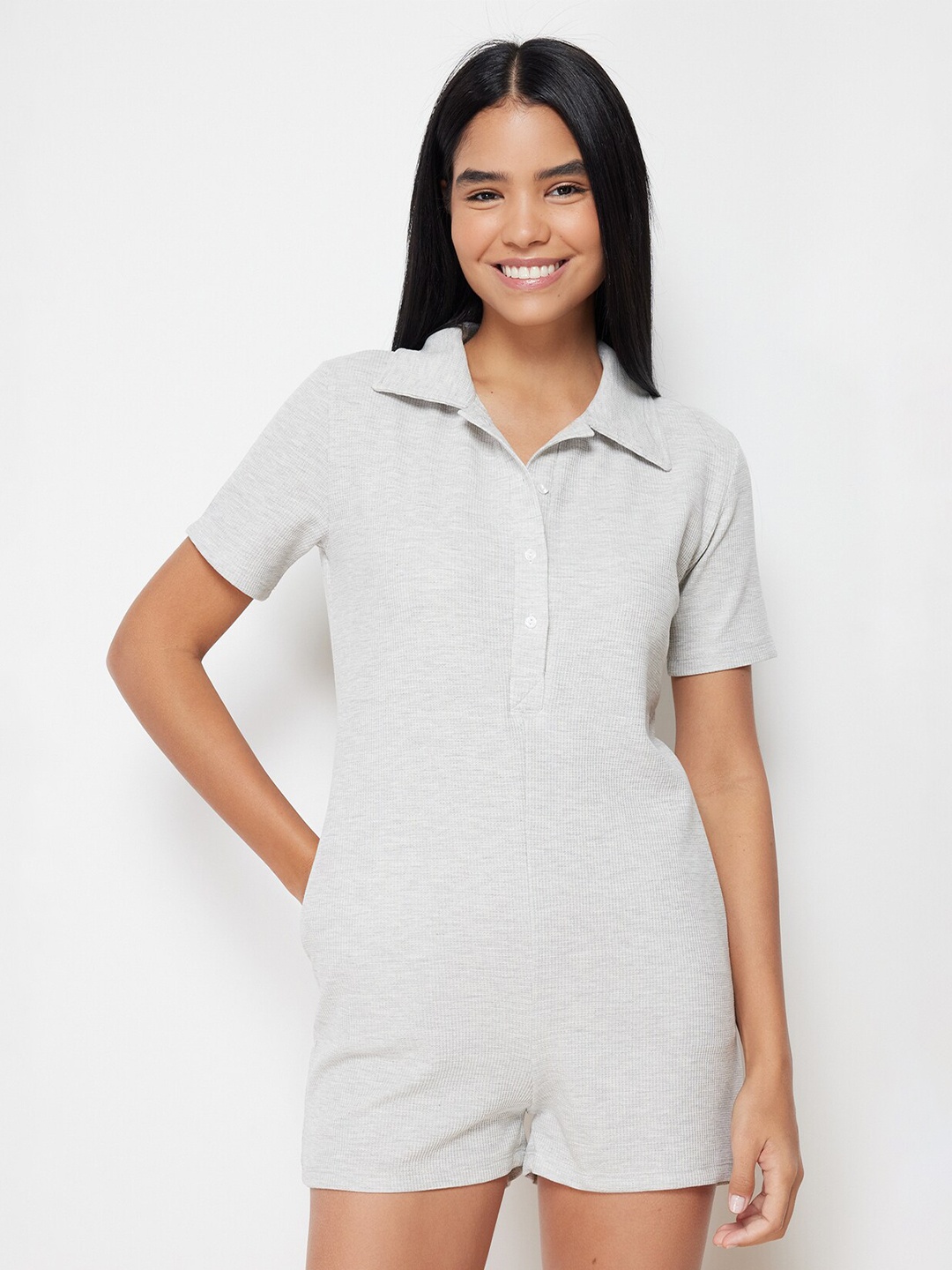 

Trendyol Shirt Collar Playsuit, Grey