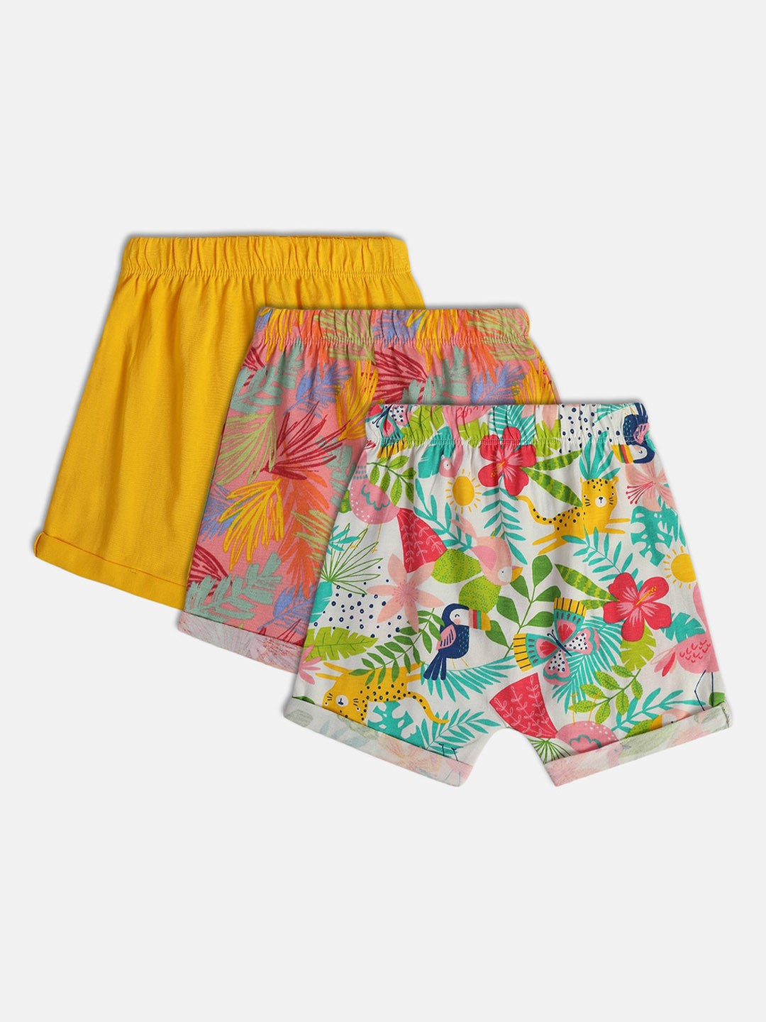 

MINI KLUB Girls Pack of 3 Floral Printed Pure Cotton Shorts, White